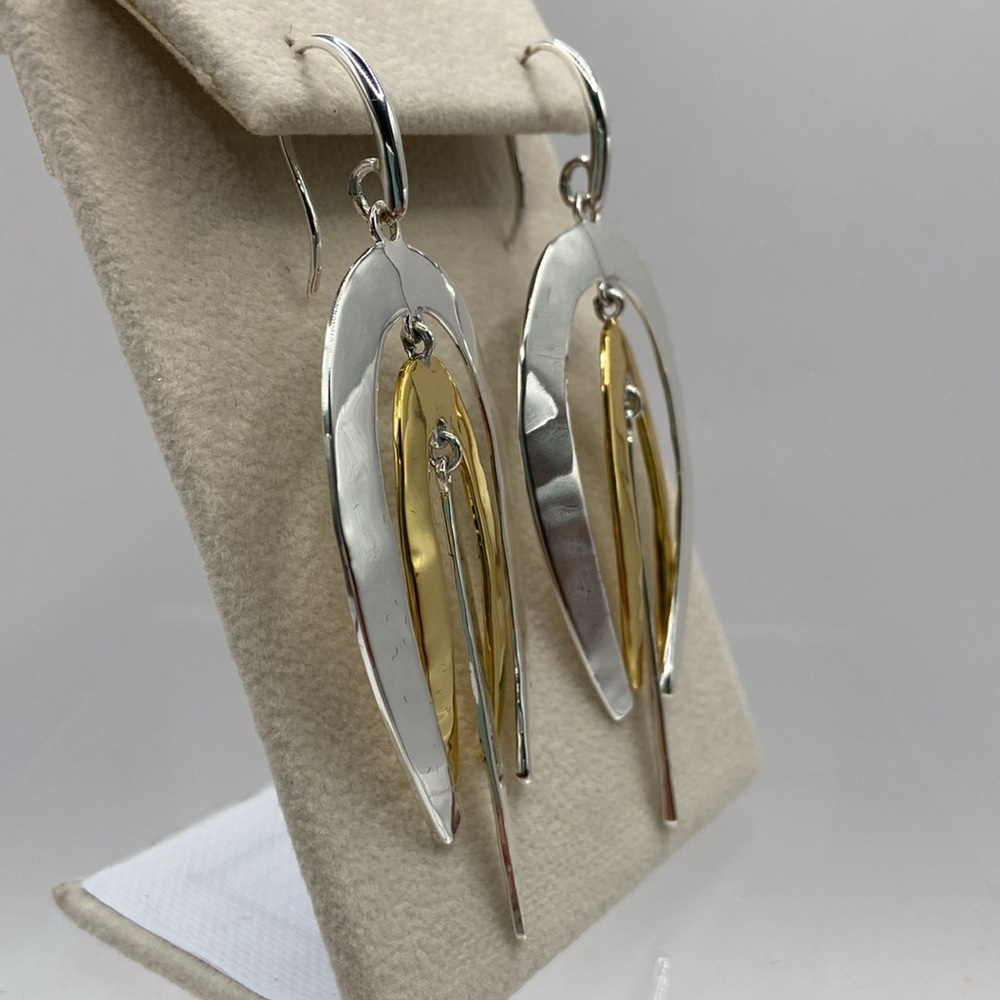 Robert Lee Morris Hammered 2 Tone Dangle Earrings Yellow White Bronze Pierced - Picture 2 of 12